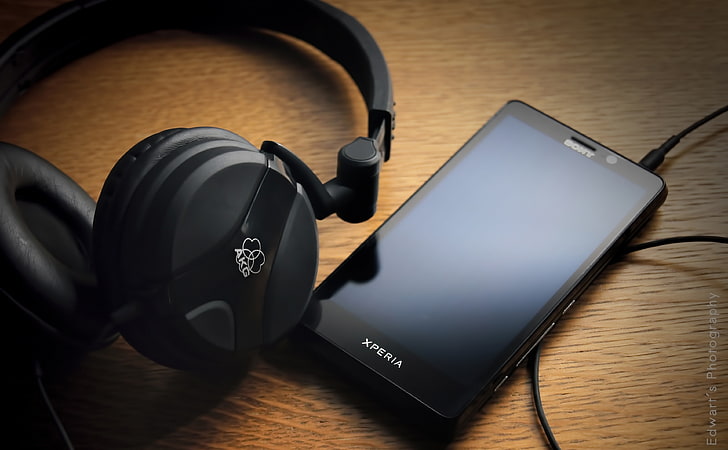 Xperia and AKG, black Sony Xperia smartphone and headphones, Computers