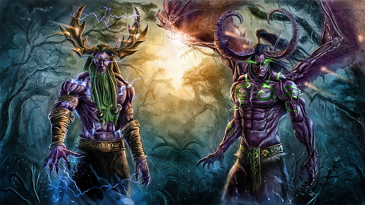 two monster with horns wallpaper, demon, World of Warcraft, Blizzard
