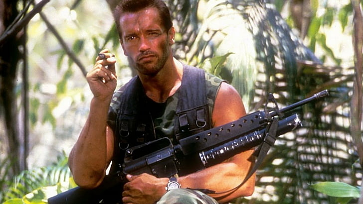 Predator, Arnold Schwarzenegger, gun, weapon, one person, holding