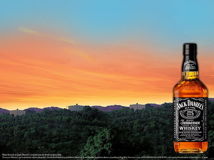 Jack Daniel's, sky, sunset, bottle, nature, orange color, scenics - nature, HD wallpaper