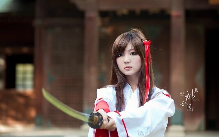 Oriental girl samurai, sword, HD wallpaper