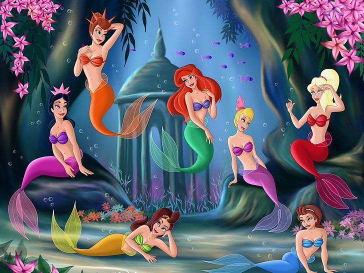 Disney The Little Mermaid wallpaper, fish, algae, flowers, castle