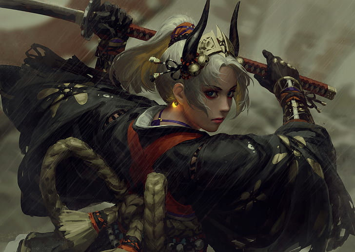 samurai, warrior girls, women, fantasy girl, katana, sword