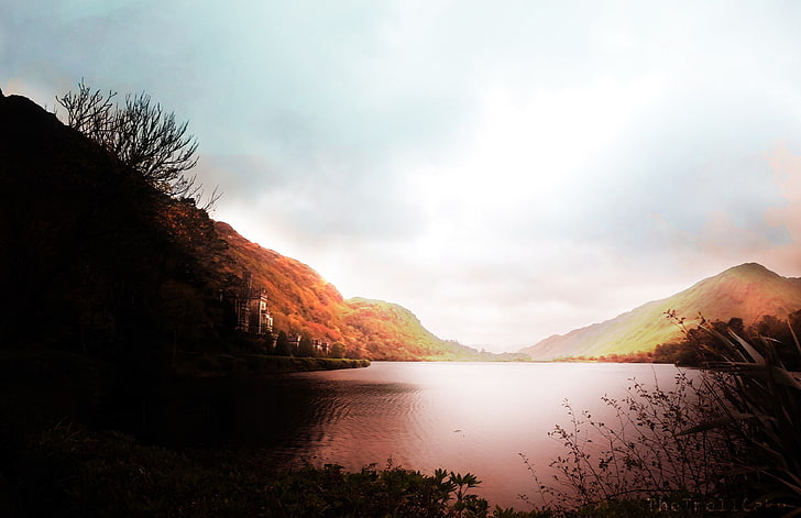 body of water, castle, lake, Ireland, nature, fall, mountain