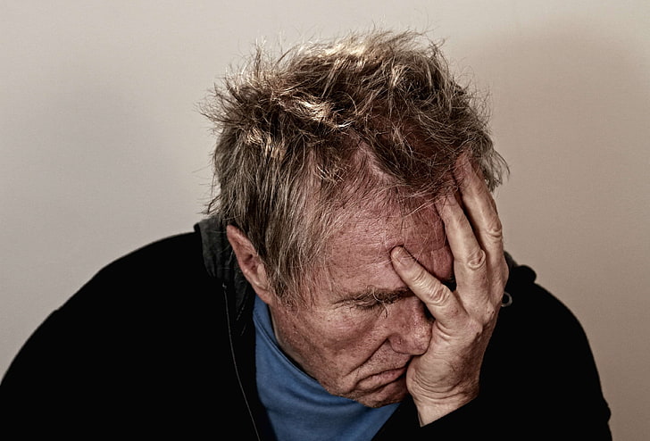 depressed, disappointed, elderly, face, facepalm, headache, HD wallpaper