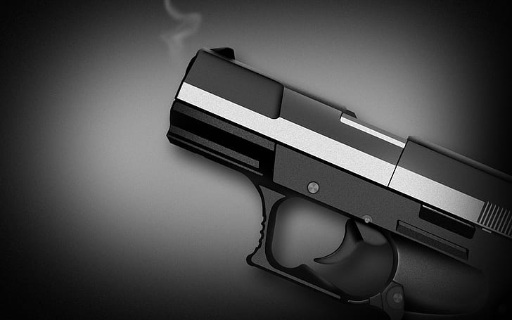 Shoot \'Em Up, black and gray semi automatic pistol illustration