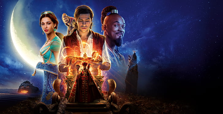 Movie, Aladdin (2019), Mena Massoud, Naomi Scott, Princess Jasmine, HD wallpaper
