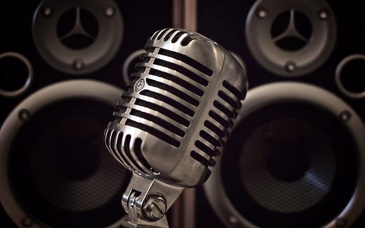 Vintage Microphone, stainless steel condenser mic, music, sing, HD wallpaper