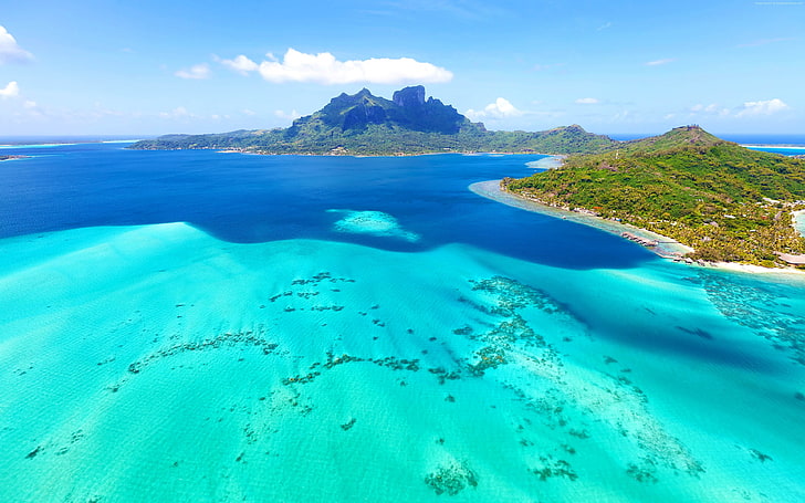 Bora Bora in French Polynesia small island in south Pacific northwest of Tahiti air view Beautiful Blue Tropical Landscape Wallpaper 3840×2400