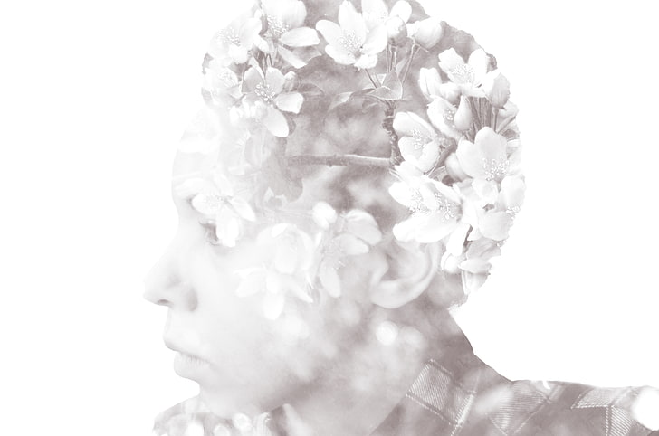 monochrome, headshot, white background, portrait, close-up