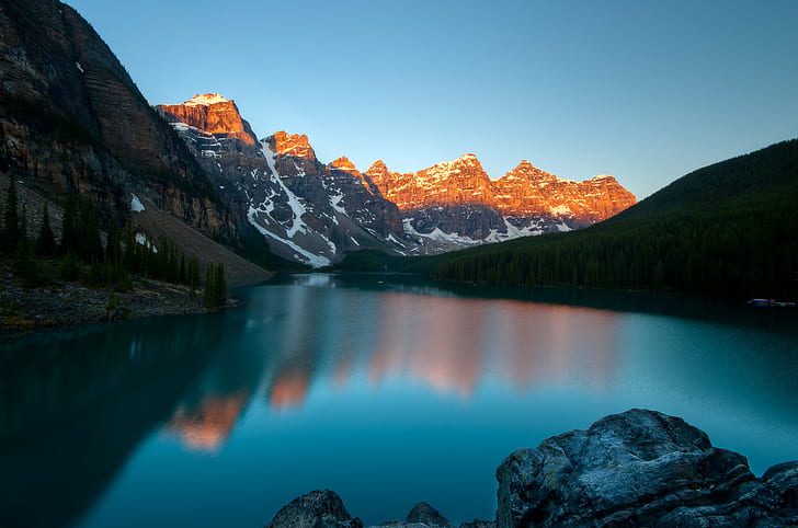 light, mountains, lake, morning, Canada, Banff National Park, HD wallpaper