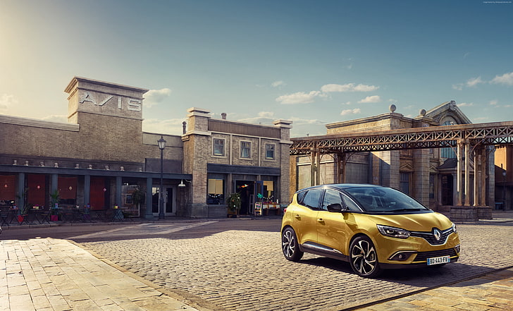 Renault Scenic, minivan, Geneva Auto Show 2016, gold, car, mode of transportation, HD wallpaper