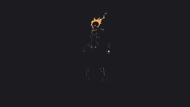 Ghost Rider illustration, minimalism, fire, skull, movies, dark