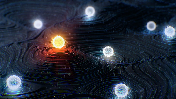 solar system illustration, abstract, glowing, 3D, no people, night