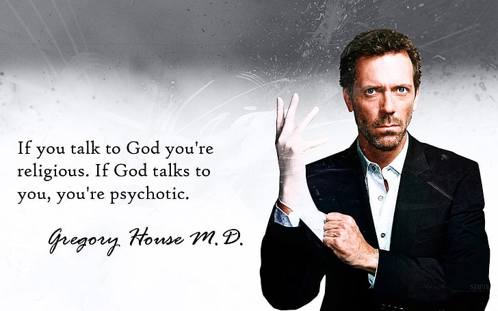 House, M.D., quote, religion, Hugh Laurie, communication, one person, HD wallpaper