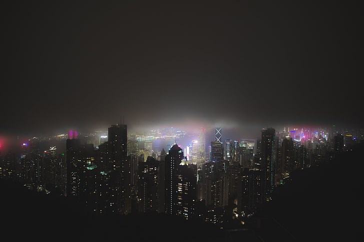 neon, mist, Instagram, rear view, Hong Kong