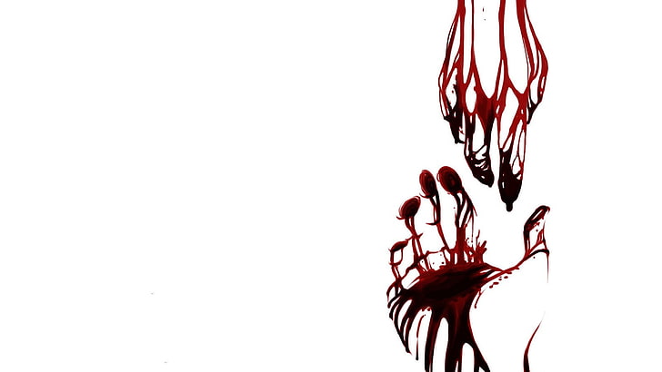 two hands with blood sketch, minimalism, artwork, copy space, HD wallpaper