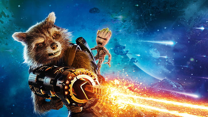 baby groot, rocket raccoon, movies, guardians of the galaxy vol 2, HD wallpaper