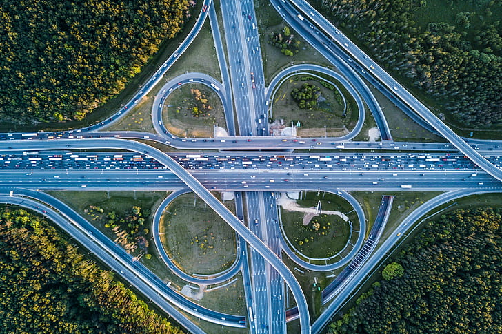 top view, traffic, road, photography, infrastructure