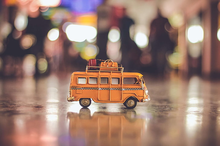 blurred background, bus, combi, miniature, modern, outdoors, HD wallpaper