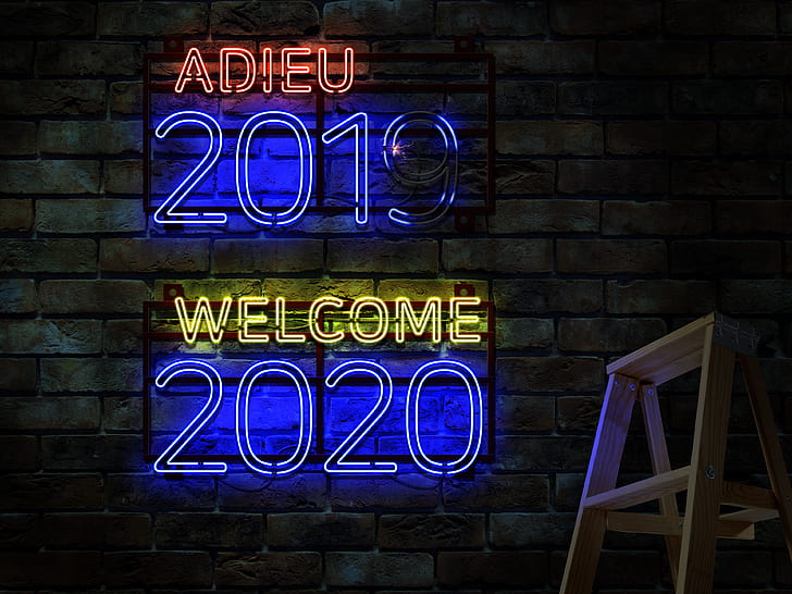 neon, New Year, 2019 (Year), 2020 (Year), numbers, HD wallpaper