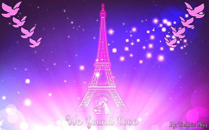 Eiffel Tower Paris Eiffel Tower painting, typography, love, anime