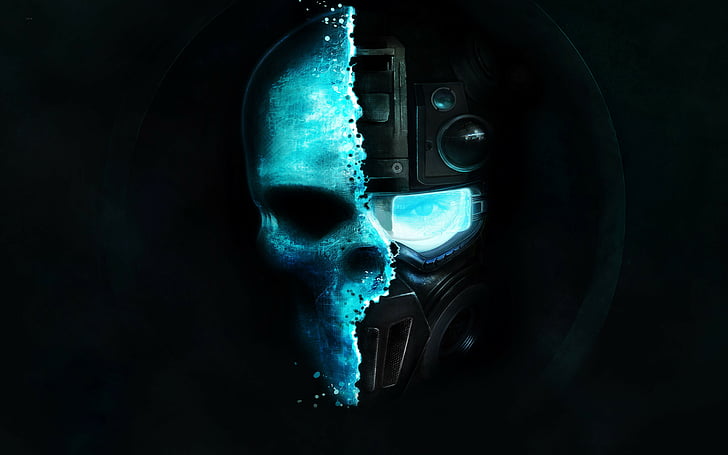 half skull and man in mask graphic wallpaper, Ghost Recon Future Soldier