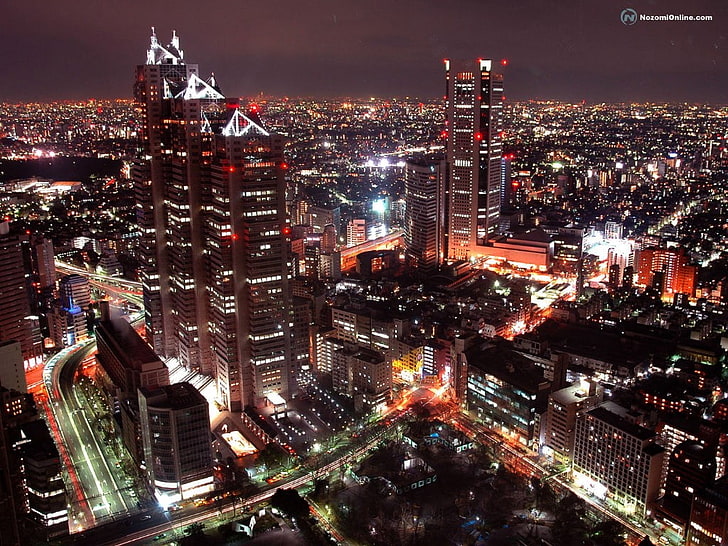 aerial view of city skyline under black sky during nighttime, HD wallpaper