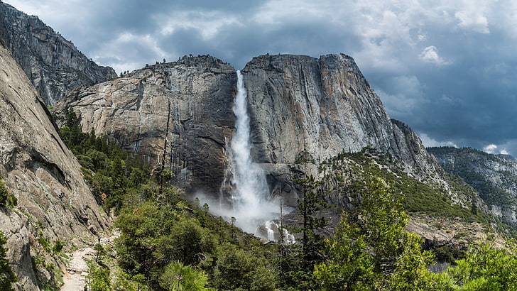 waterfall, landscape, nature, Yosemite Falls, mountains, Yosemite National Park, HD wallpaper