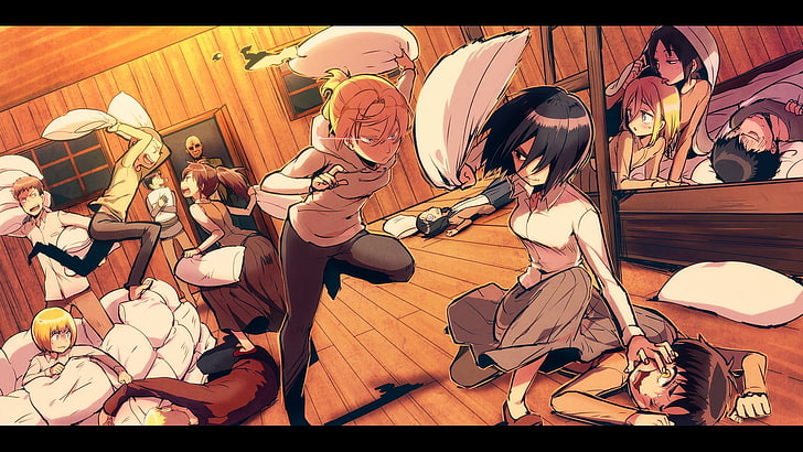 anime artwork, Shingeki no Kyojin, Eren Jeager, Mikasa Ackerman, HD wallpaper