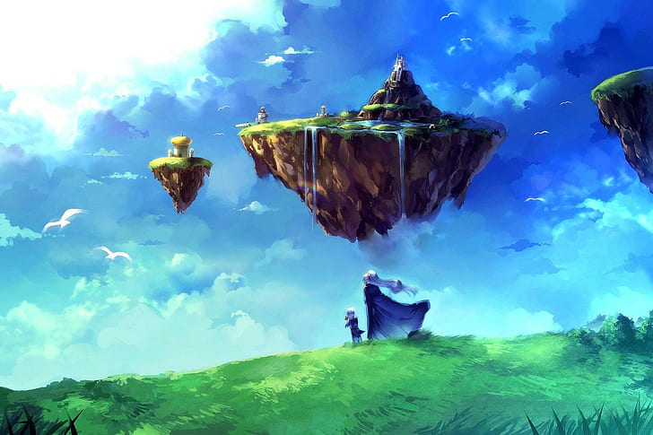 floating island, video games, clouds, Chrono Trigger, HD wallpaper