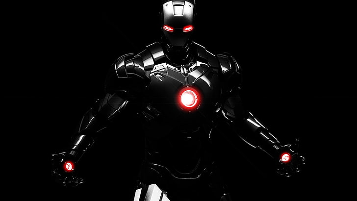 HD wallpaper: black Iron Man digital wallpaper, illuminated, indoors, black  background | Wallpaper Flare