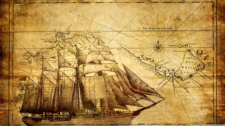 old map, sailing ship, galleon, ship of the line, history, caravel, HD wallpaper