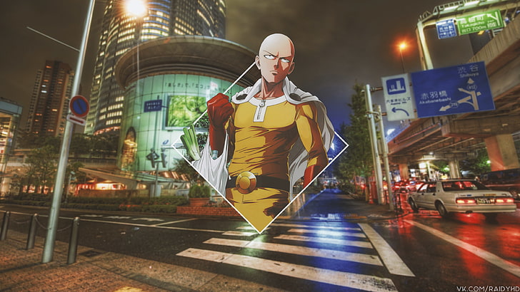 anime, picture-in-picture, anime boys, Saitama, One-Punch Man