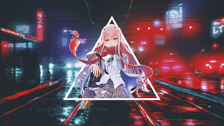 anime girls, picture-in-picture, Darling in the FranXX, Zero Two (Darling in the FranXX)