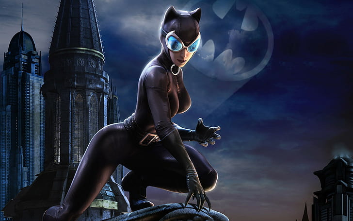 Catwoman, Batman, video games, DCUO, artwork, dark, Gotham City