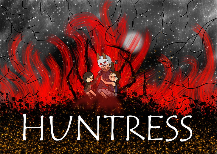 Huntress, Dead by Daylight, murder, teens, evil, red, paint