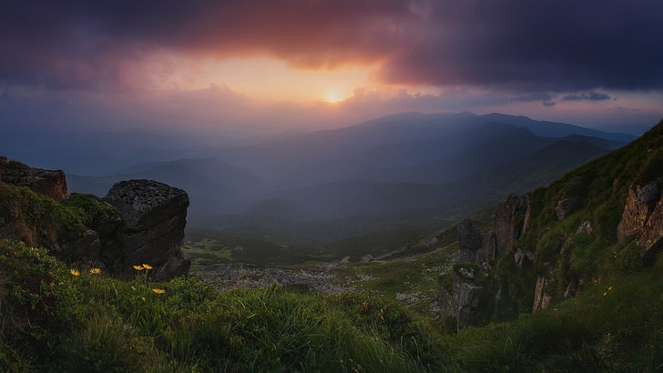 nature, landscape, Ukraine, mountains, Carpathians, sunset, HD wallpaper