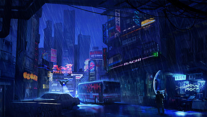 Sci Fi, City, Cyberpunk, Night, Rain, Skyscraper
