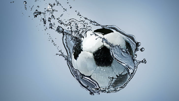 soccer ball, football, water drops, droplets