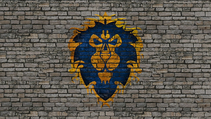 video games blue world of warcraft gray stones gold grey mmorpg lions brick wall alliance varian wry Video Games World of Warcraft HD Art