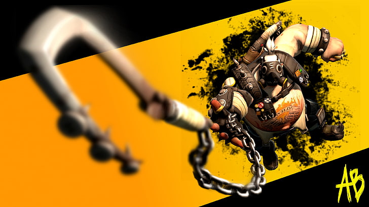 roadhog, overwatch, chain hook, Games, yellow, no people, close-up, HD wallpaper
