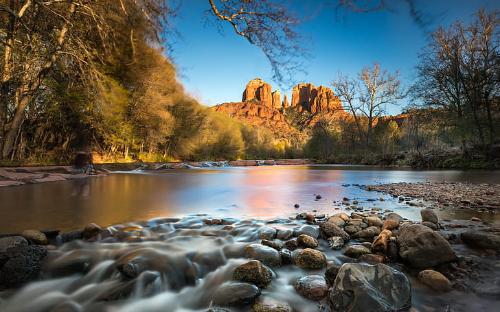 Oak Creek River Cathedral Rock landmark of Sedona Arizona USA HQ Wallpaper Beautiful Nature 2560×1600