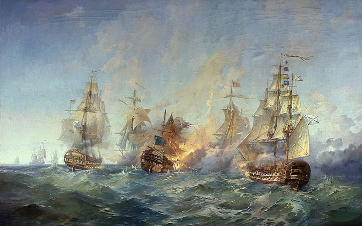 galleon ship wallpapere, canvas, drawing, craft, sea, nautical Vessel, HD wallpaper