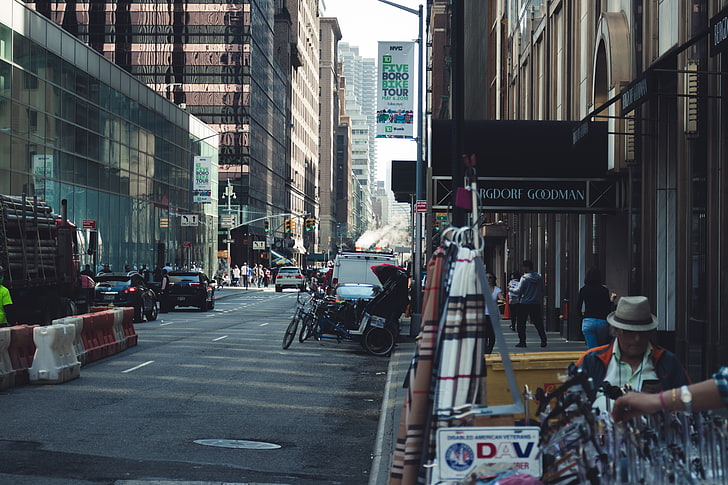 black standard motorcycle, photography, urban, New York City, HD wallpaper