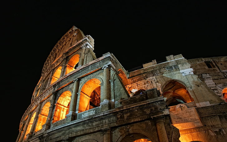 colosseum, rome, night, italy, coliseum, architecture, roman, HD wallpaper