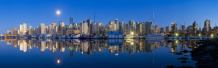 cityscape, reflection, boat, harbor, building exterior, architecture, HD wallpaper