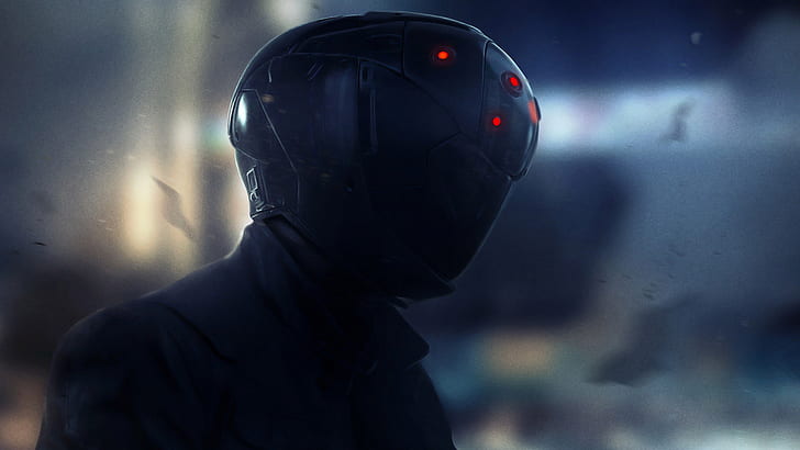 cyberpunk, futuristic, helmet, science fiction, HD wallpaper