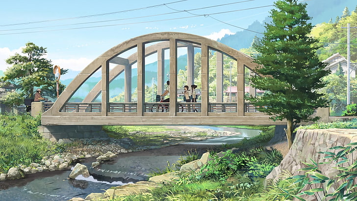 Kimi no Na Wa, Your Name, anime, bridge, Japan, architecture, HD wallpaper