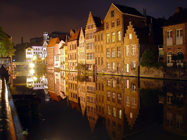 Bruges, city, house, river, architecture, building exterior, HD wallpaper
